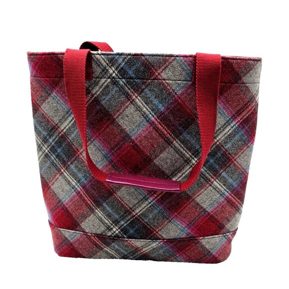 NESS Scotland Tweed Wool Tartan Plaid Bag Fall Teacher Tote Burgundy Gray - Picture 7 of 7